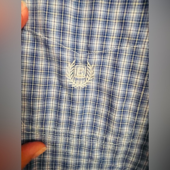 CHAPS Shirt Men's Short Sleeve Casual Checkered Button Down Blue White XL - Picture 5 of 8